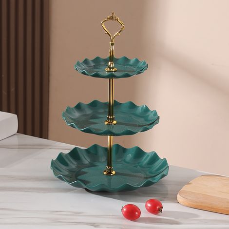 Leichte und luxuriöse Vorspeisenplatte, dreistöckige Obstetagere, Vorspeisenplatte im skandinavischen Stil, Obstschale aus Kunststoff, Schale mit Trockenfrüchten, Hotellounge (grün) (1/5)