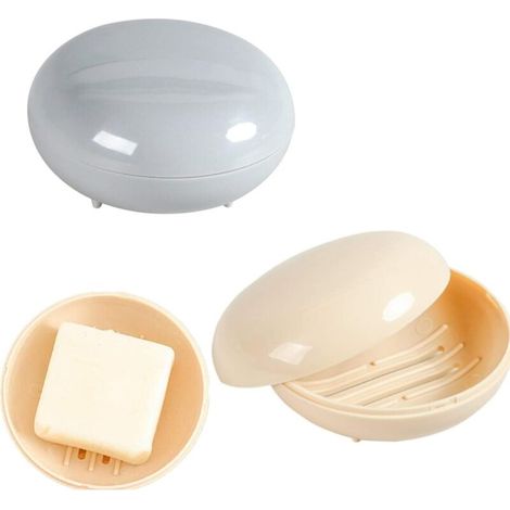 Tragbarer Abtropfkorb mit Seifenschale und Deckel, ideal für Bad, Dusche, Zuhause und Reisen, rund, aprikosengrau, doppelseitig