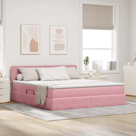 vidaXL LED-Speicherbett mit Matratze Rosa 160 x 200 cm Samt (1/5)