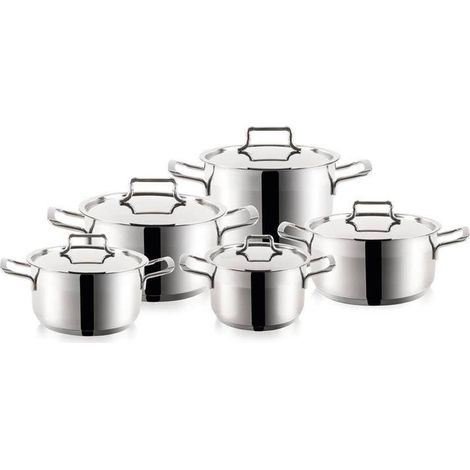 Ensemble de 10 pommes de terre en acier inoxydable avec couvercles, compatible avec les plaques à induction et à gaz. (1/5)