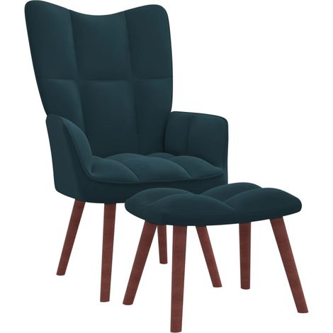 Chaise de relaxation avec repose-pied Fauteuil relax - Bleu Velours BonneVie-65424 (1/5)