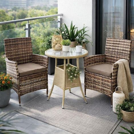 Polyrattan Gartenmöbel Set Gartenset Sitzgruppe Rattan Essgruppe Sessel Beige