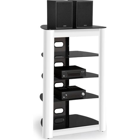Centurion Supports ZINNIA 5-Tier Black Glass Shelves with Gloss White Fascia Entertainment Media Audio Rack (1/5)