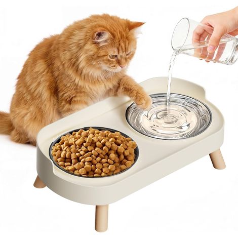 Gamelle Chat Surélevée, 2 Bols Inox, Anti-Éclaboussure, Blanc, Chat Appartement, Petit Chien, Lave-Vaisselle (1/5)