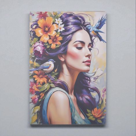 Quadro moderno verticale su tela 60x90 cm ritratto donna e natura (1/3)