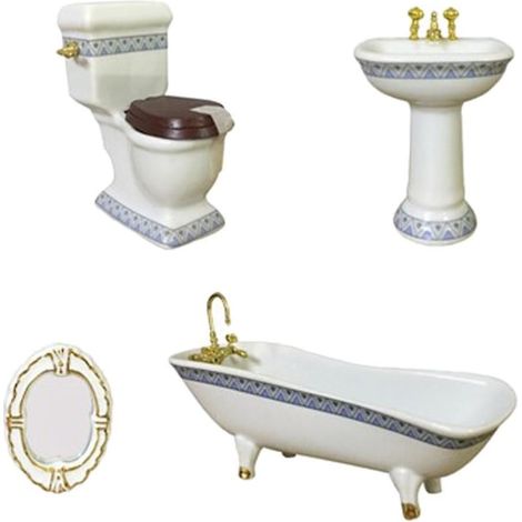 Salle de bain miniature meuble vasque accessoires lot de 4 pièces échelle 1:12 décoration maison de poupée (1/3)