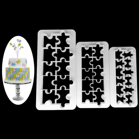 3 Pieces Plastic Puzzle Cake Mould Chocolate Cookie Cutter Fondant Decorating Tool (1/5)