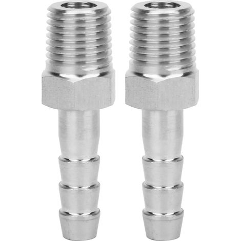 Connecteur à filetage male BSPT en acier inoxydable, 1/4 pouces, Joint à barbe, raccord de tuyau à couplage rapide (BSPT1/4-6mm), 2 pièces (1/5)