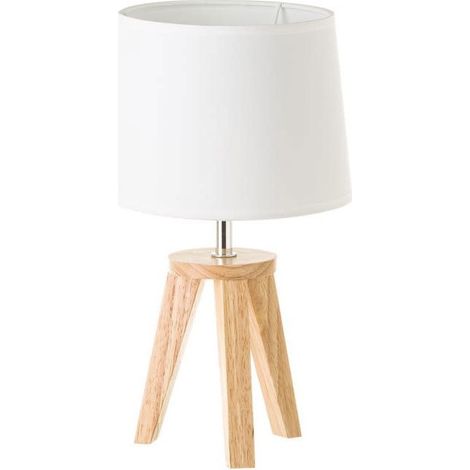 Lampe à Poser Trépied Bois et Abat-jour Blanc - Hauteur 33.5cm (1/3)