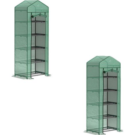 2er-Set gewächshaus mit Rolltür, Regale, winterfest Foliengewächshaus aus Stahl, Treibhaus für Balkon, Garten, Tomatenhaus 69 x 49 x 193 cm, Tomatengewächshaus für Tomaten, Gemüse, Blumen, Grün