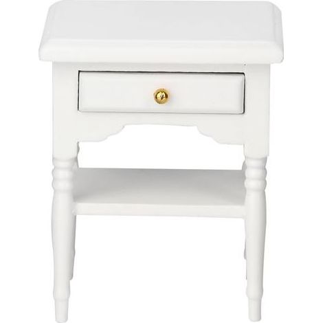 1 table de chevet miniature, en bois blanc, échelle 1:12, dimensions 5,3 x 4,1 x 6,6 cm, pour maison de poupée (1/5)