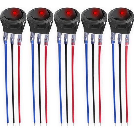 Interrupteur à Bascule Rond, Interrupteur à Bascule LED on/Off avec Une lumière Rouge de 12V 20A 3 Broches pour Voiture, Camion, Voitures de Course, véhicules de Loisirs, Marine(5 pièces) (1/5)