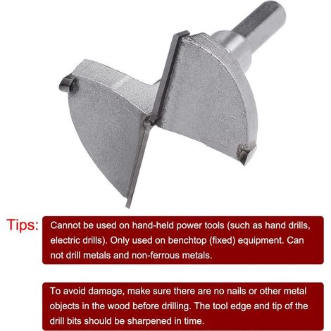 Forstner Forstner Foret Foret 60mm,Tungsten Carbide Wood Hole Saw Auger Opener,Woodworking Hinge Hole Drilling Boring Tailler Cutter (Gris)