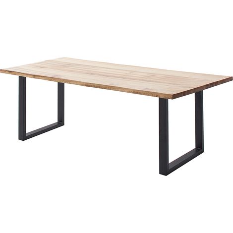 Esstisch 200x100 cm mit Baumkante, U-Gestell, Eiche massiv geölt, PARACATU-06 (1/5)