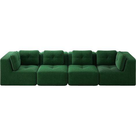 4-Sitzer modulares Sofa aus grünem Cord, tiefer Sitz, ohne Montage (1/5)