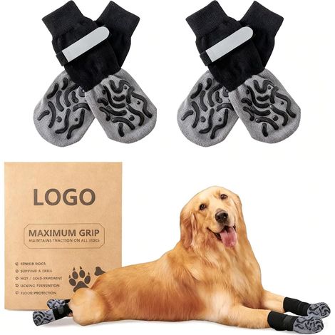 2 Paar rutschfeste Hunde- und Katzensocken, Größe M, atmungsaktiv und geräuscharm, Pfotenschutz für drinnen und draußen, ideal für Golden Retriever und Labradore (1/5)
