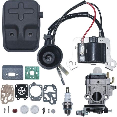 Kit de réparation carburateur, bobine d'allumage, silencieux et joint compatible pour taille-haie 40-5 43cc avec bougie. (1/5)