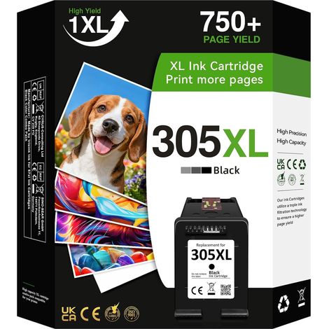 Cartouche 305 Noir Remanufacturées pour HP 305XL, Encre 305 pour DeskJet 2300 2700 2800 4100 4200 Plus 4100, Envy 6010 6020 6030 6400 Pro 6400 Imprimante (Noir, 1-Pack) (1/5)