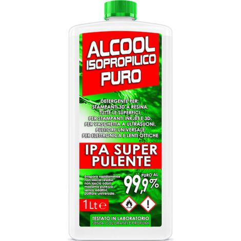 IPA 99.9 SUPER PULENTE IPA Clean, Isopropanolo, Alcool Isopropilico, Alcool puro al 99,9%, Pulizia Stampanti 3D, Elettronica, Detergente per Vaschette ad Ultrasuoni, Multiuso - bottiglia da 1 litro