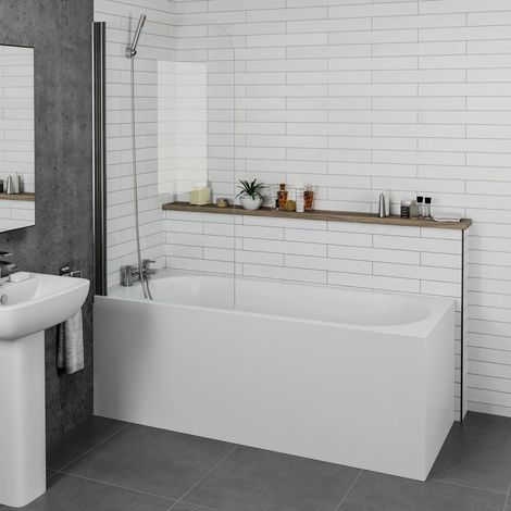Bathroom 1600mm Single Ended Curved Bath with Screen and Front Panel (1/5)