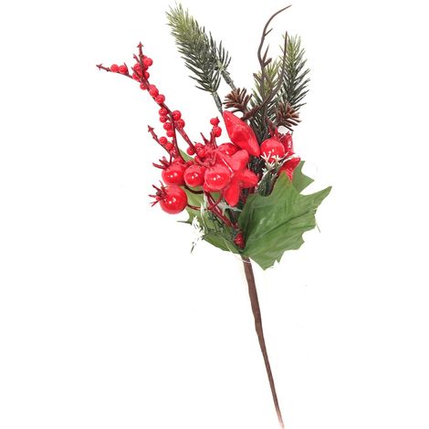 Rametto natalizio con bacche rosse e foglie decorative h 26,5 cm -Classic (1/4)