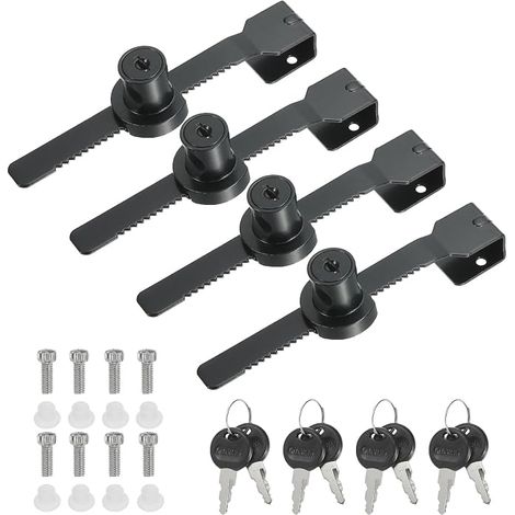 4Pcs Sliding Glass Showcase Lock, Zinc Alloy Single Casement Door Keyed No Drilling for 8mm Glass Door, Black (1/5)