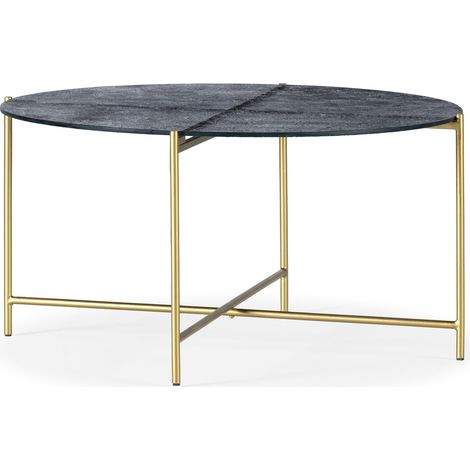 Table basse 78x78x40 Verre sablé bleu/Métal doré (1/3)