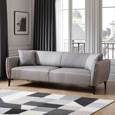 Canapé 3 places gris clair - couture déco VILNIUS (1/5)