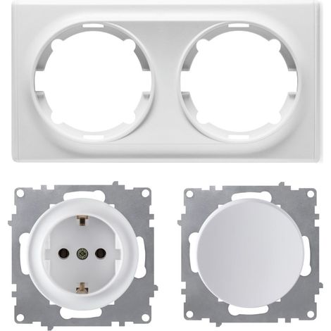 Plaque de finition 2 postes Florence + 1 Interrupteur simple allumage + 1 Prise avec terre - blanc