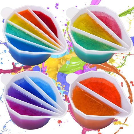 Gobelets séparateurs en silicone, lot de 4 gobelets épais et flexibles pour le mélange de résine, avec 2 à 5 canaux, séparateurs pour la peinture fluide, art fluide pour les créations en résine, peint (1/5)