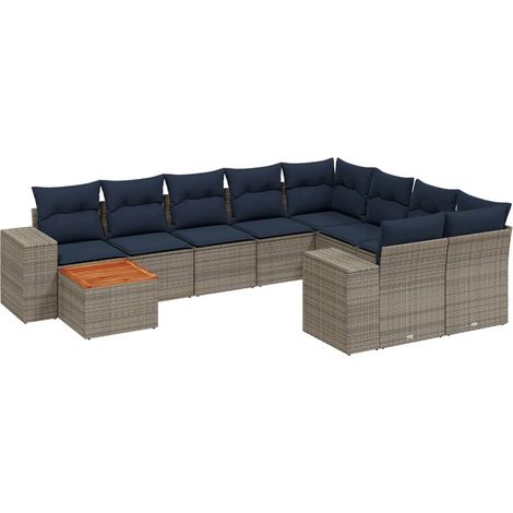 Maison Exclusive - 10-teiliges Gartensofa-Set mit Kissen, grau, P