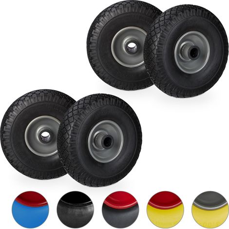 Set of 4 Relaxdays Hand Truck Spare Tyres, Flatproof, 3.00-4 Solid Rubber Wheel, 25mm Axle, 100kg, Black/Grey