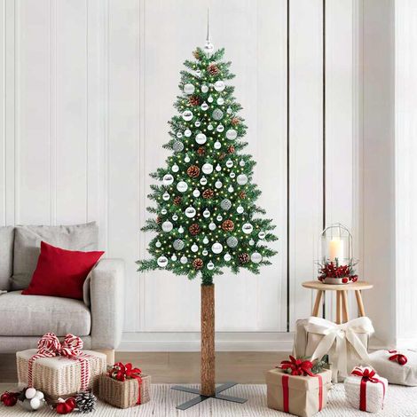 vidaXL Árbol de Navidad Delgado con 300 LED con soporte Verde 210 cm (1/5)