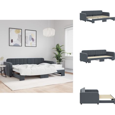 Tagesbett Ausziehbar Dunkelgrau 80x200 cm Samt - Ausziehbares Tagesbett - Ausziehbare Tagesbetten - Schlafbett - Gästebett (1/5)