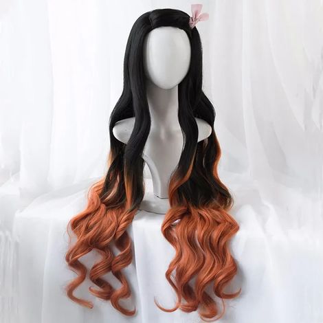 Perruque Kamado Nezuko Cosplay Nezuko 95 cm dégradée Accessoires de coiffure Perruque synthétique résistante à la chaleur (YJD) noire (1/5)