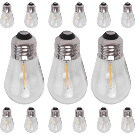 Lot de 15 ampoules LED S14 3V : filament blanc chaud incassable – faible consommation (1W) pour guirlandes lumineuses solaires extérieures décoratives (1/5)