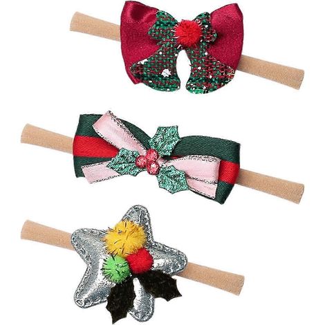 Lot de 3 bandeaux pour bébé fille, décorés de nœuds et de lettres, faits main et extensibles.-F (1/5)