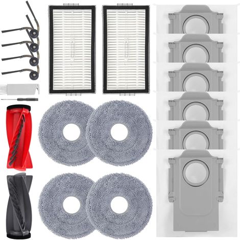 Zubehör für Roborock Saros 10R,Saros 20,Qrevo CurvX,Qrevo Curv 2 Pro/ProX Staubsauger,1 Hauptbürsten,2 HEPA-Filter,6 Staubbeutel,4 Wischtücher,4 Seitenbürsten,1 Bürste,1 Schraubendreher Ersatzteilset