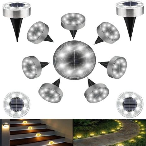 12 Stück Solar-Garten-Landschaftsleuchten, IP68 wasserdichte Solar-Bodenleuchten, 6000 K weißes Licht, integrierter Lichtsensor, geeignet für Zäune