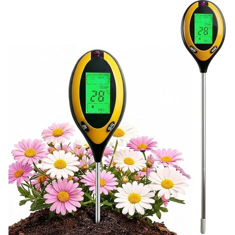 Medidor de suelo 4 en 1, medidor digital de humedad para plantas con pH/humedad/temperatura/luz, sensor de humedad del suelo con pantalla LCD retroiluminada para jardín, granja, césped, uso interior y (1/5)