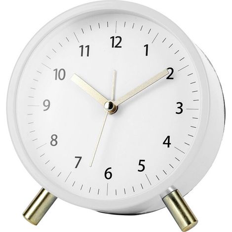 Analoger Wecker, superleiser, tickfreier Wecker mit Nachtlicht, batteriebetrieben, trendiger runder Metallwecker für Büro, Schlafzimmer, Senioren, Erwachsene, Kinder, Schulgeschenk (Weiß)