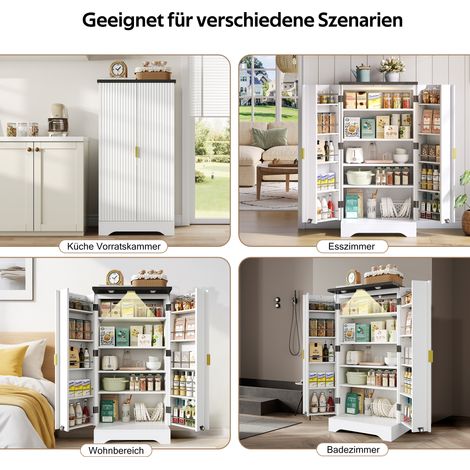 Meuble de rangement cuisine LED détecteur mouvement, armoire spacieuse 2 portes avec étagère épices, rayonnages ajustables, design contemporain, blanc 120x60,5x40 cm (1/5)