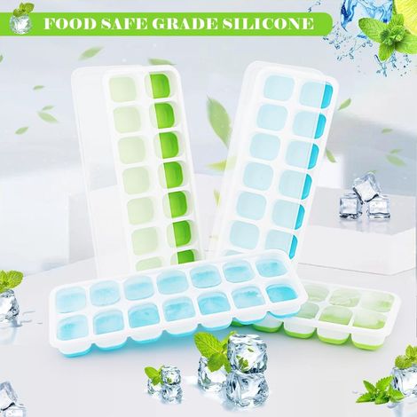 4er-Set Silikon-Eiswürfelformen mit Deckel, stapelbar, LFGB-zertifiziert und BPA-frei, geeignet für Whisky, Cocktails, Eiscreme, Gefrierschrank und andere Getränke (1/5)