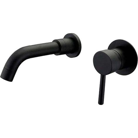 VALAZ Grifo lavabo empotrado redondo monomando negro mate caño 15 cm serie Guadiana (1/7)