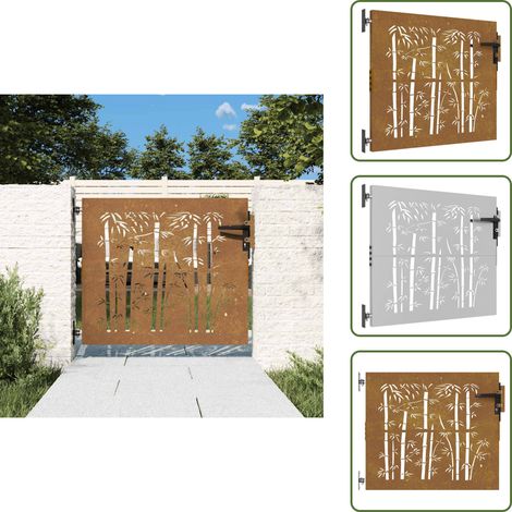 Puerta de jardín bambú - vidaXL Puerta de jardín acero corten diseño bambú 85x75 cm - Puerta de jardín con cerradura