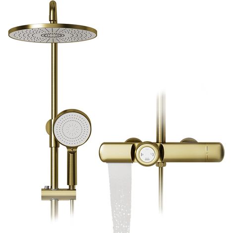 Columna Ducha Termostática, Columna de Ducha con Grifo, Juego de Ducha con Cabezal de Ducha de Lluvia, Sistema de Ducha con Caño de Bañera y Alcachofa de Ducha, Conjunto de Ducha (Oro) (1/5)