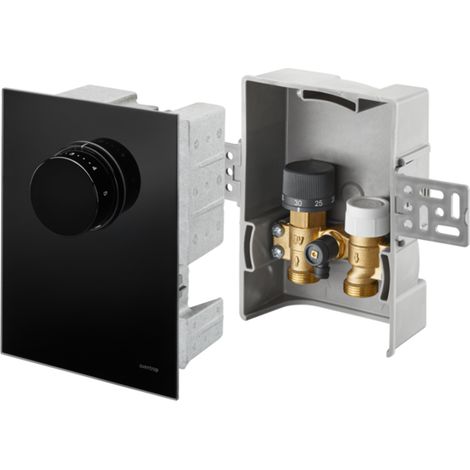 OVENTROP Unibox T-RTL Regulación de temperatura ambiente y de retorno Vidrio real negro, 1022771