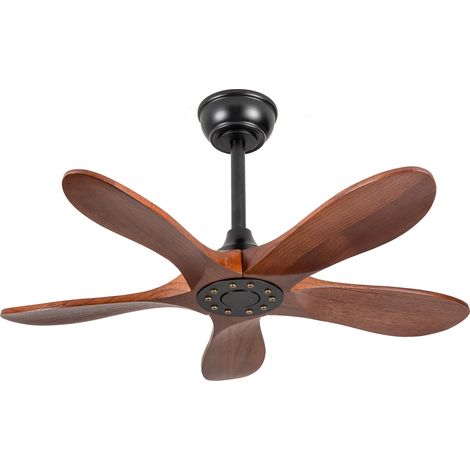 Ventilatore da soffitto 36" senza luce a 5 pale in legno, nero e noce scuro, motore DC silenzioso (1/5)
