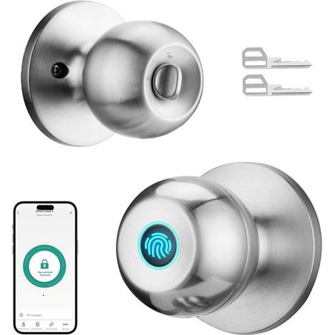 Maniglia intelligente con sensore di impronte digitali, controllo biometrico tramite app e chiave, sistema senza chiave in nichel satinato per porta d'ingresso e camera da letto. (1/5)