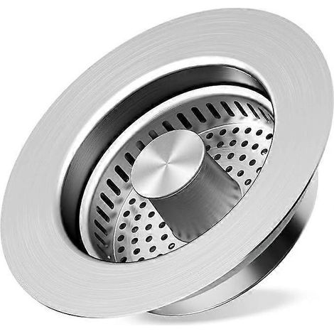 Crépine d'évier 3 en 1, en acier inoxydable 304 et laiton, avec bouchon escamotable et panier, pour une vidange rapide. Compatible avec les bondes standard de 8,9 cm (3,5 pouces). (1/5)
